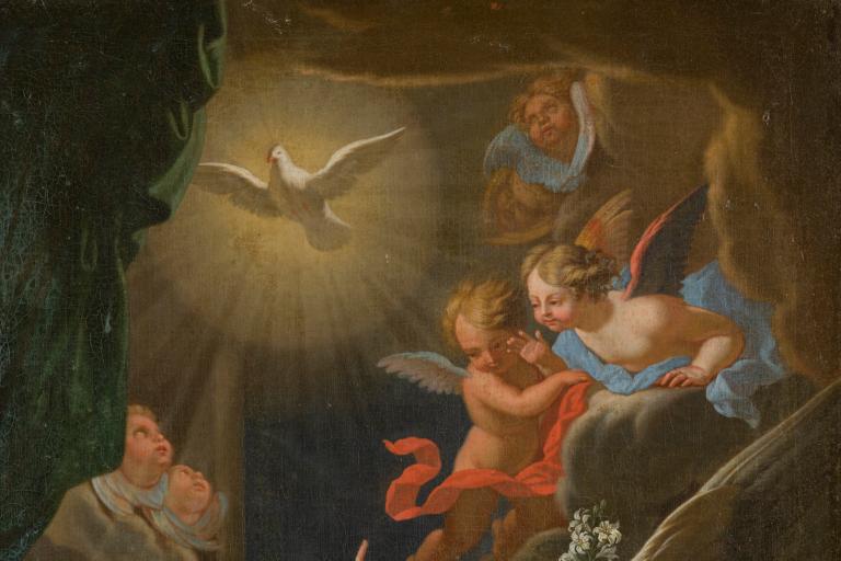 Détail : colombe du Saint Esprit et angelots.