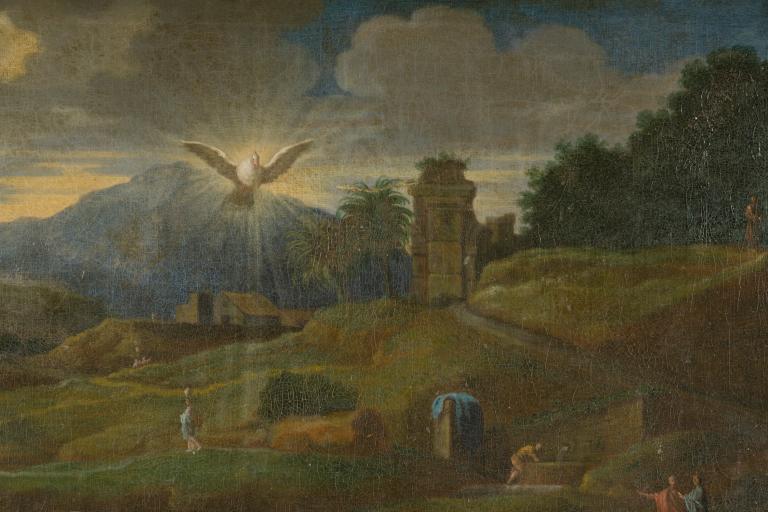 Détail : paysage à l'arrière-plan.