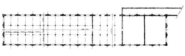 Reconstitution schématique de la structure porteuse de la petite filature. Dessin par Jean-Marc Fabri, in La grande filature, hier, aujourd’hui, demain. Mémoire de 3e cycle. Unité pédagogique d’architecture de Rouen, 1983.