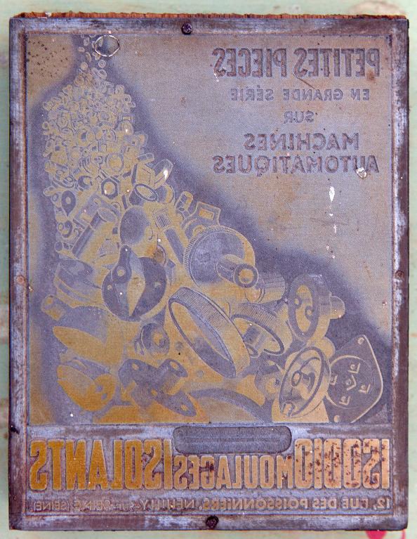 Plaque de cuivre pour typon publicitaire de la sociéié Isodio.