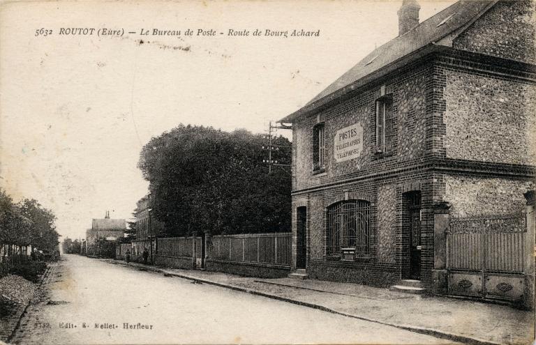 5632. ROUTOT (Eure) - Le Bureau de Poste - Route de Bourg Achard.- Carte postale, [vers 1910], E. Mellet éditeur, Harfleur. (Collection particulière).