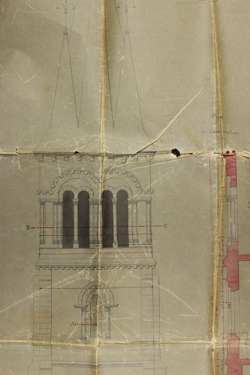 Détail de la reconstruction du clocher.- Plan dressé par M. Simon, architecte à Rouen, 8 mai 1859.