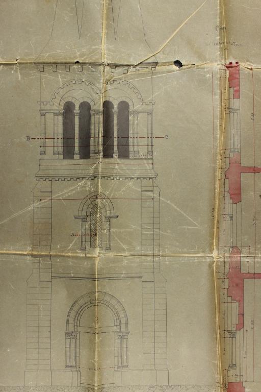 Reconstruction du clocher.- Plan dressé par M. Simon, architecte à Rouen, 8 mai 1859.