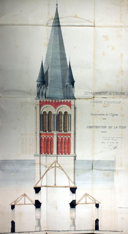 Reconstruction de la tour.- Plan dressé par M. Simon, architecte à Rouen, 10 mai 1864. 