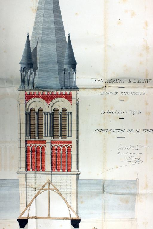 Détail de la reconstruction de la tour.- Plan dressé par M. Simon, architecte à Rouen, 10 mai 1864. 