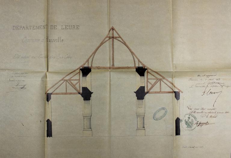 État actuel du comble des bas-côtés.- Plan dressé par M. Simon, architecte à Rouen, 15 janvier 1863. 