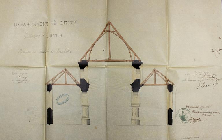 Restauration du comble des bas-côtés.- Plan dressé par M. Simon, architecte à Rouen, 15 janvier 1863. 