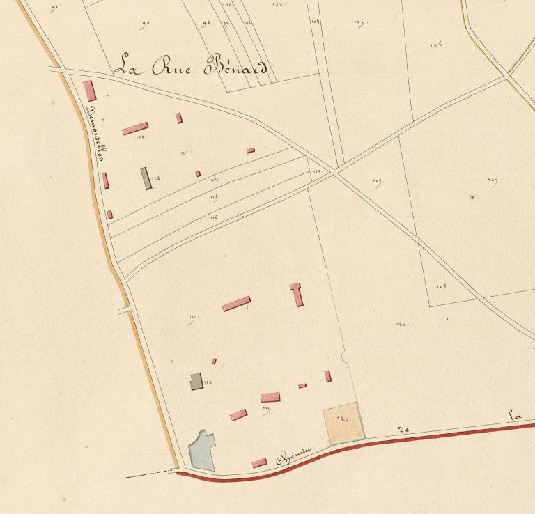 La Rue Bénard.- Extrait du cadastre napoléonien de Hauville, section H, 1826. 