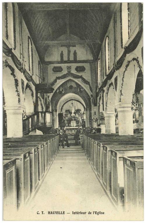 HAUVILLE.- Intérieur de l'église.- Carte postale ancienne, C. T. (AD Eure, 8 FI).