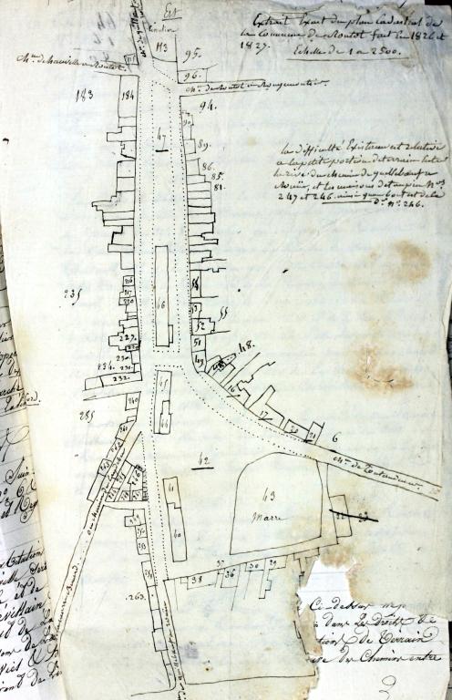 Extrait du plan cadastral de la commune de Routot fait entre 1826 et 1827.- Croquis, encre sur papier, vers 1832.  