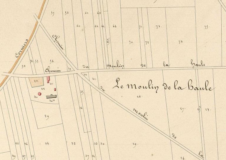 Le Moulin de la Haule.- Extrait du cadastre napoléonien de Hauville, section C, 1ère feuille, 1826. 