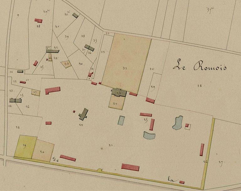 Plan de situation du château du Routot.- Extrait du cadastre napoléonien, 1826. (AD Eure, 3PL/958/8).