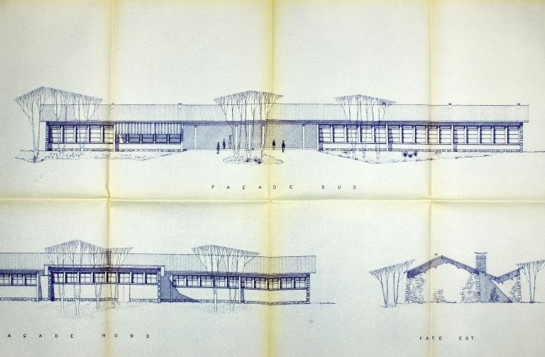 Elévation des façades du bâtiment principal.- Diazographie, Maurice Novarina, 1954. (AD Eure, 5O6/607).