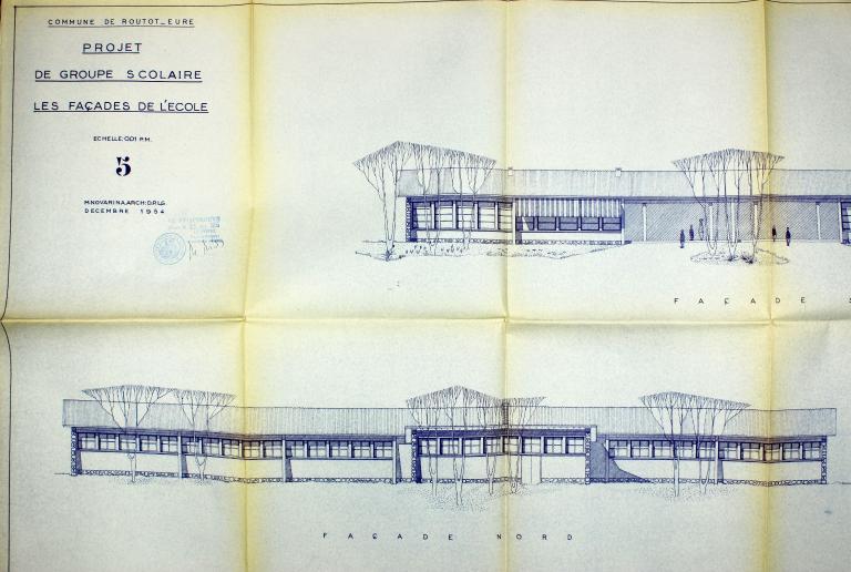 Elévation des façades du bâtiment principal.- Diazographie, Maurice Novarina, 1954. (AD Eure, 5O6/607).