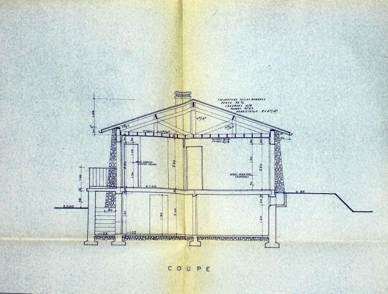 Coupe de la maison de l'instituteur.- Diazographie, Maurice Novarina, 1954. (AD Eure, 5O6/607).