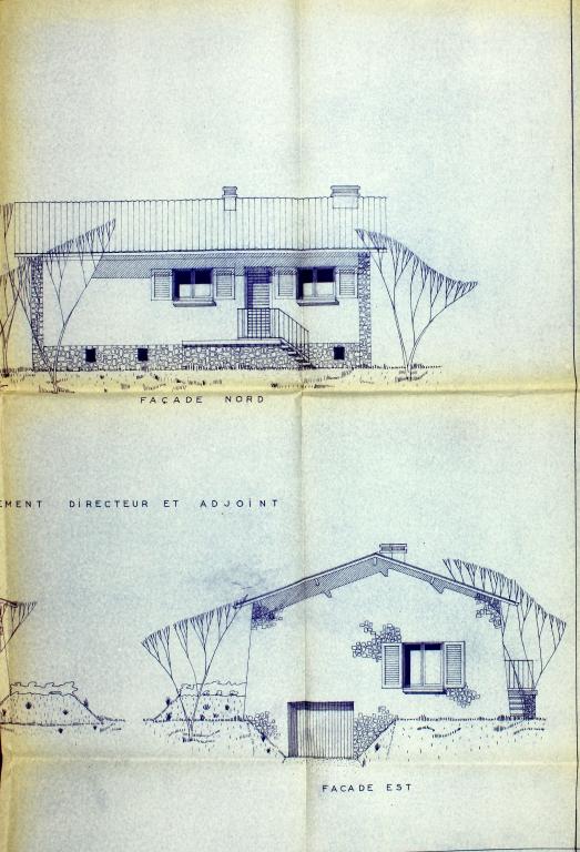 Elévations de la maison du directeur et de son adjoint, façades nord et est.- Diazographie, Maurice Novarina, 1954. (AD Eure, 5O6/607).