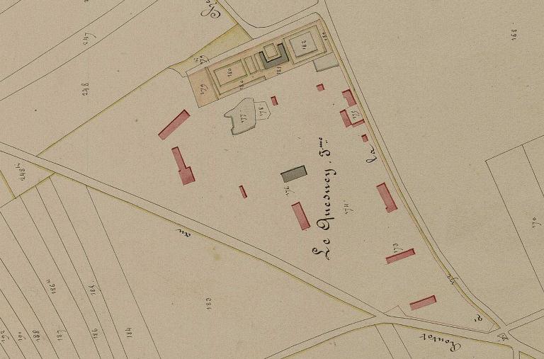Ferme Le Quesney.- Extrait du cadastre napoléonien. (AD Eure. 3PL/958/2, plan cadastral, Routot, section A du Pied de Loup, 1826).