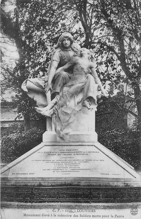 C.V. -1050 - LOUVIERS Monument élévé à la mémoire des Soldats morts pour la Patrie.- Carte postale [vers 1910], imprimeries réunies Nancy. (Collection particulière).