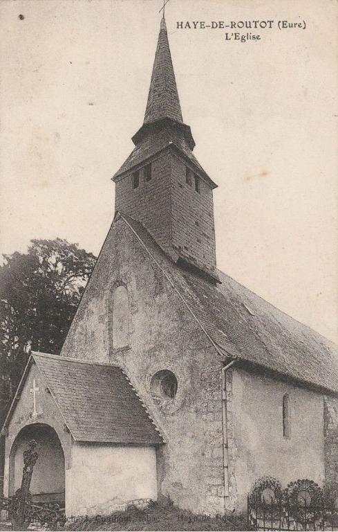 HAYE DE ROUTOT (Eure). L'église.- Carte postale [vers 1900], cliché et collection J. Conihout, tabac, La Haye-de-Routot (Collection particulière). 