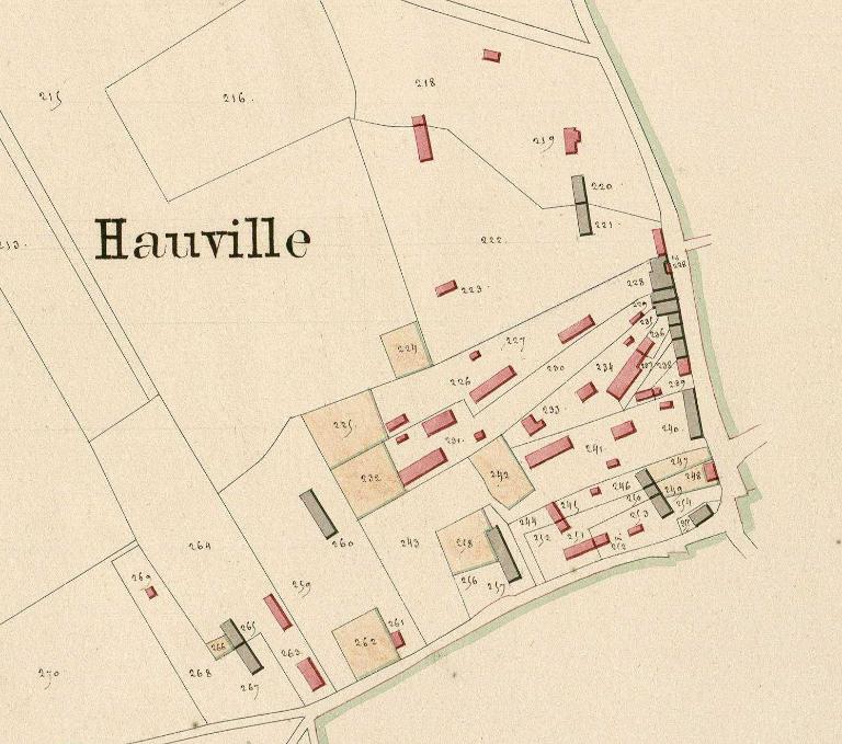 Extrait du cadastre napoléonien de Hauville, section F, 1826. 