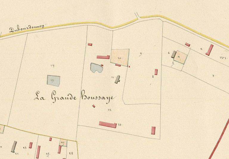 La Grande Houssaye.- Extrait du cadastre napoléonien de Hauville, section B, 1826.