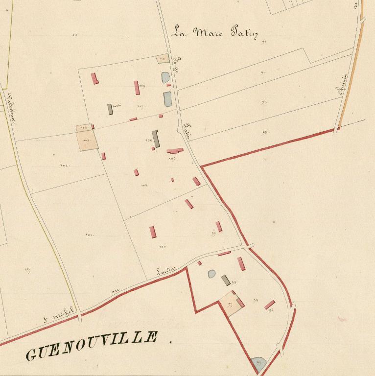 La mare Patin.- Extrait du cadastre napoléonien de Hauville, section E, 1826. 