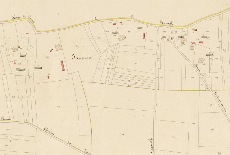 Janvier.- Extrait du cadastre napoléonien de Hauville, section I, 1826. 