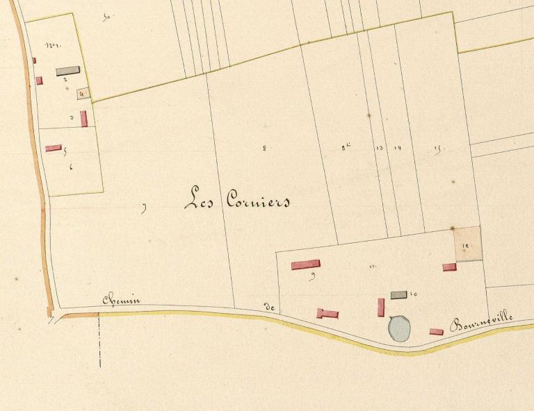 Les Corniers.- Extrait du cadastre napoléonien de Hauville, section C (1ère feuille), 1826.