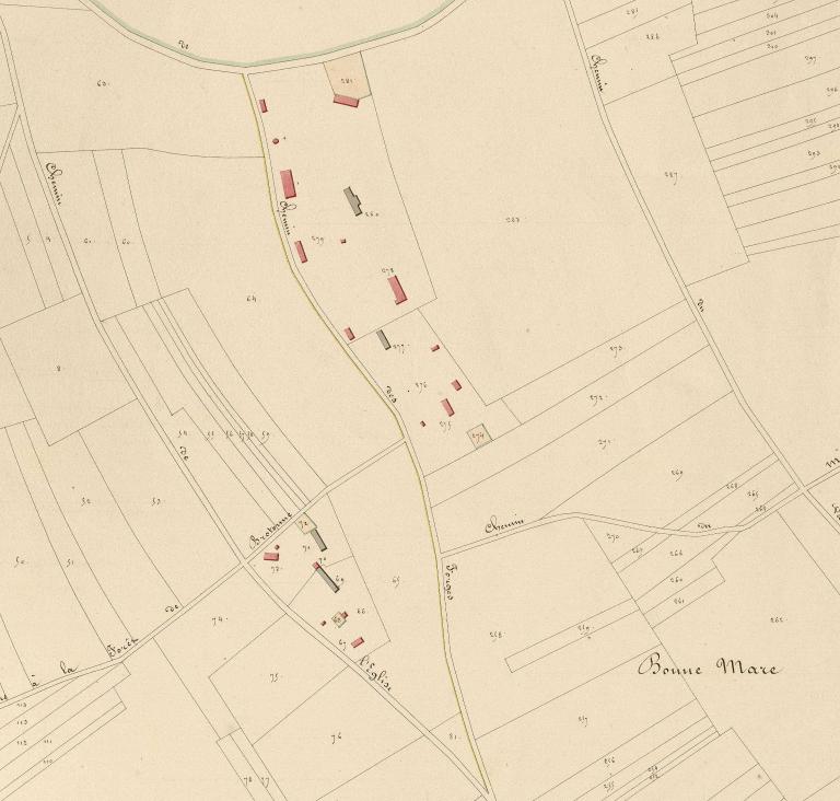 Extrait du cadastre napoléonien de Hauville, section D, 1826. 