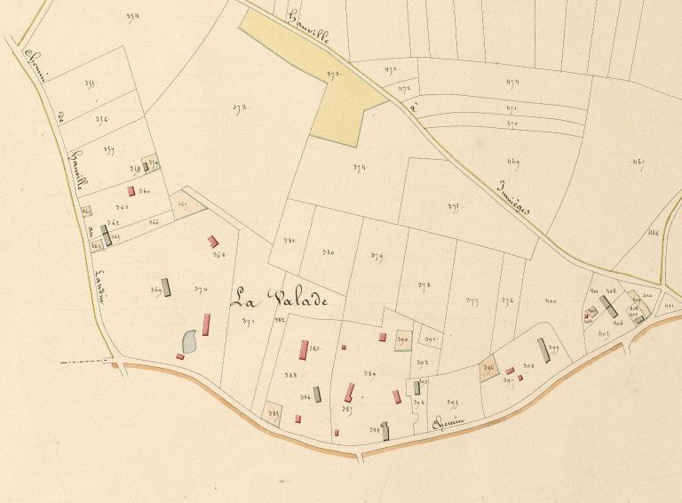 La Valade.- Extrait du cadastre napoléonien de Hauville, section C (2e feuille), 1826. 