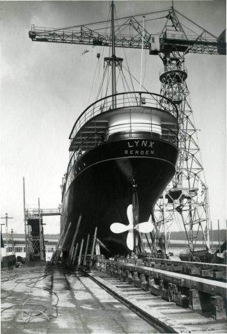 Lancement du cargo Lynx.- Photographie, 1925 (Coll. part.).