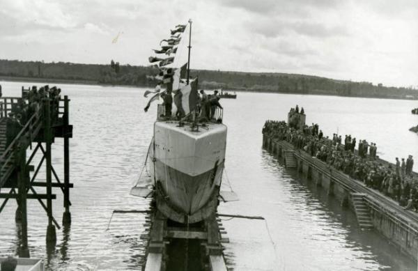 Lancement du sous-marin Oreade- Photographie, 1932 (Coll. part.).