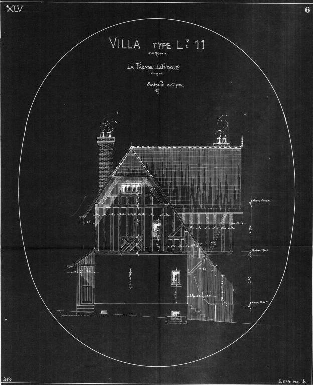 Villa type L 11, façade latérale, 1/50e, 6 mai 1931 (PNRBSN, archives de la Société Immobilière du Trait).