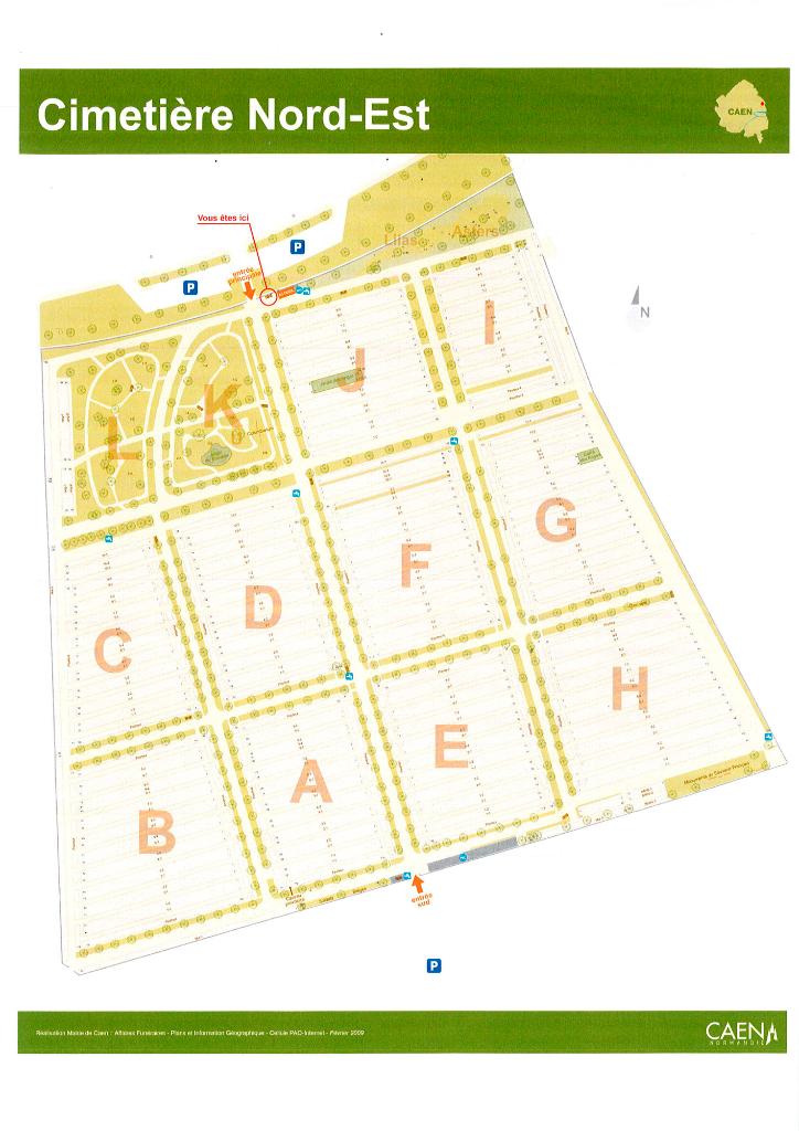 Plan du cimetière établi par le service des affaires funéraires en 2009.