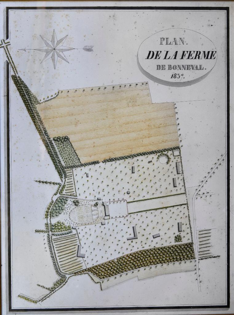 Plan de la ferme de Bonneval, 1837. (Collection particulière). ; Plan de la ferme de Bonneval, 1837. 