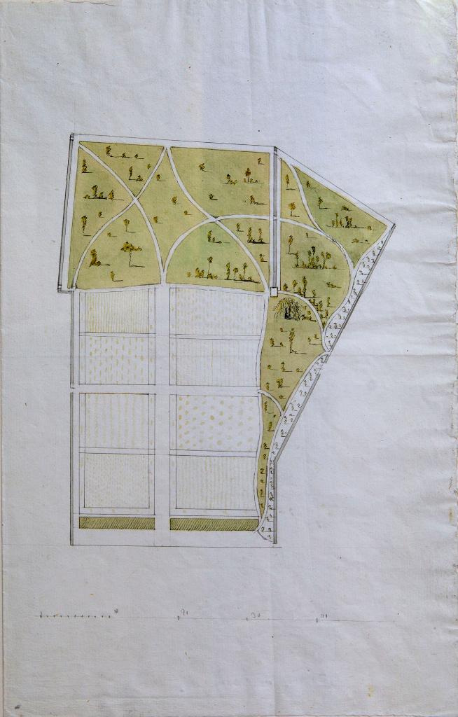 Plan du jardin.- Papier aquarellé, non daté. (Collection particulière). ; Plan du jardin.- Papier aquarellé, non daté (1ère moitié du 19e siècle). (Collection particulière).