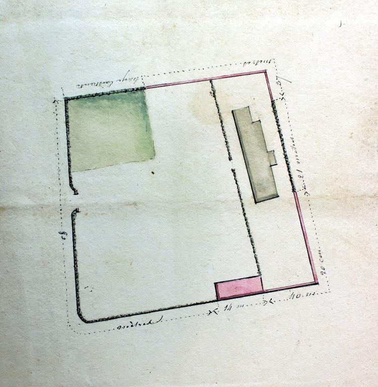 Plan de la parcelle après démolition des bâtiments de la cour du presbytère, après 1860 (315 EDT / 24). 
