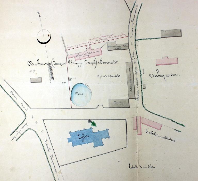 Plan du terrain et des immeubles devant composer le presbytère.- Plan dressé par M. David, agent-voyer de Routot, 2 septembre 1857 (315 EDT / 24). 