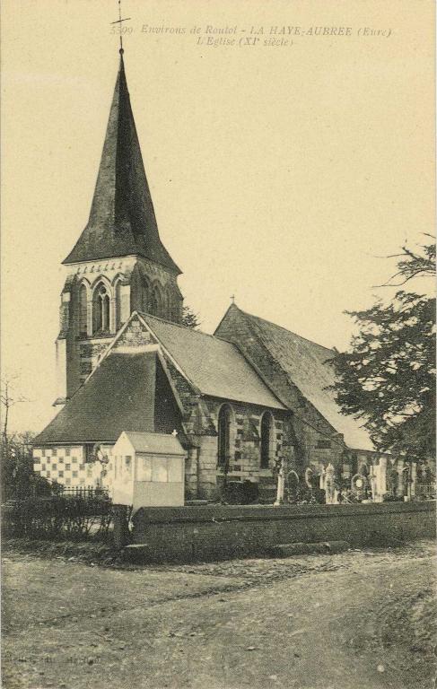 5599 - Environs de Routot - LA HAYE-AUBREE (Eure) - L'Eglise (XIe siècle).- Carte postale, [vers 1900], E. Mellet, éditeur, Harfleur. (AD Eure, 8 FI).