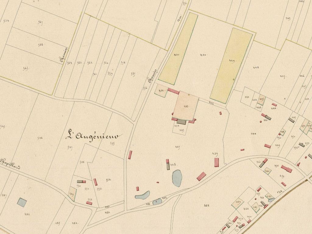 L'Angénieur.- Extrait du cadastre napoléonien de La Haye-Aubrée, section A du Chopillard (2e feuille), 1826. 