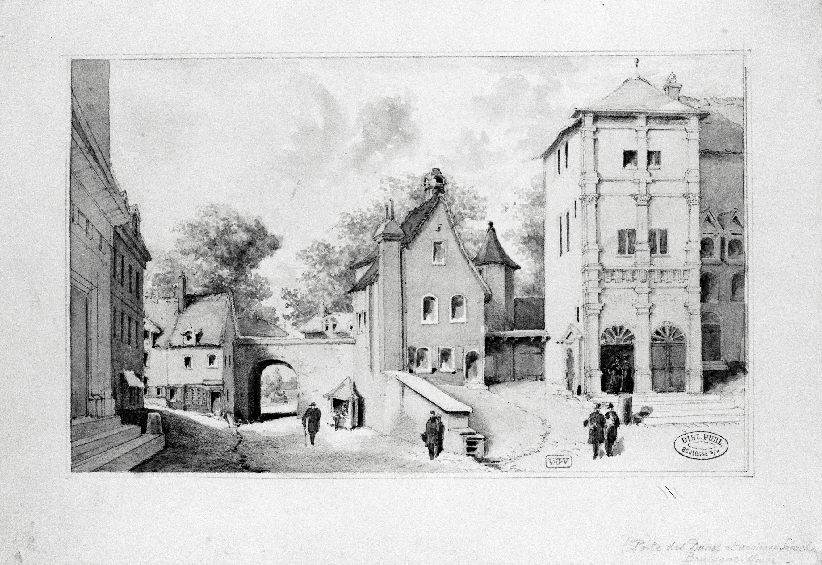 Sénéchaussée, vue d'angle, dessin V.J. Vaillant. B.M. Boulogne-sur-Mer, album Vaillant 873, n° 120.