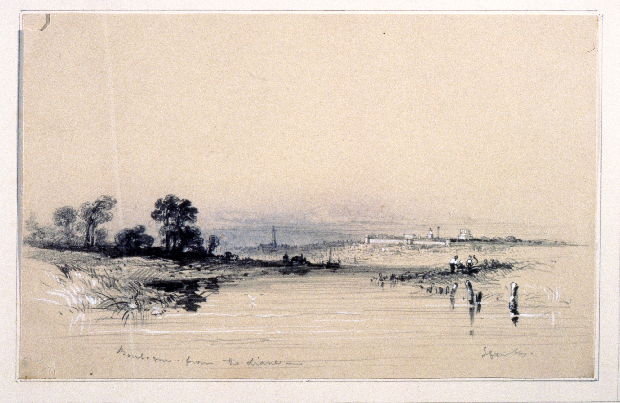 Vue générale de la ville et de l'aire d'étude vers 1850, dessin Stubbs. Collection privée.