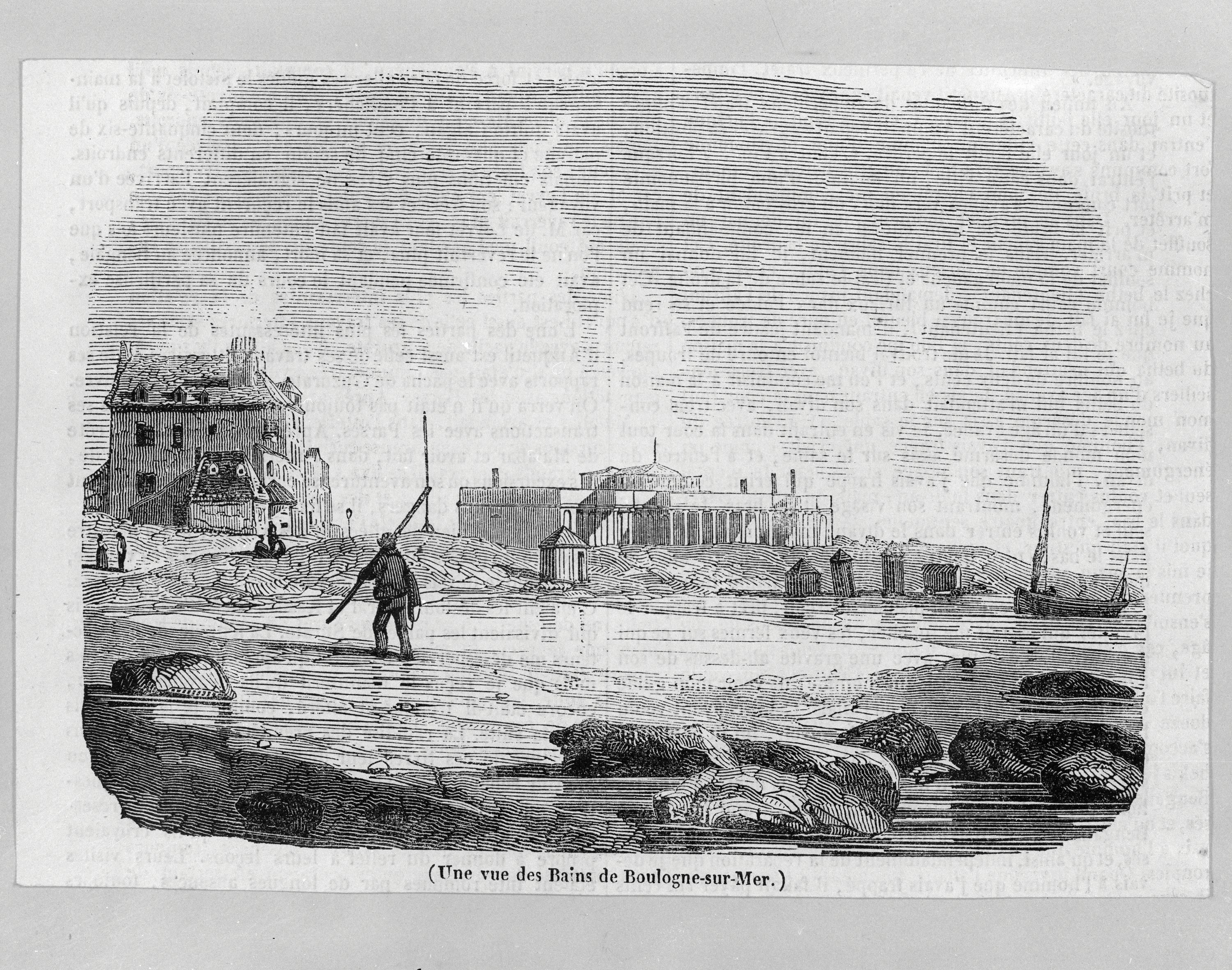 Établissement de bains, vue d'angle nord, dessin, état en 1824 (AD Pas-de-Calais, Album monumental et archéologique).