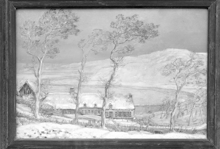 Tableau : Paysage vallonné sous la neige