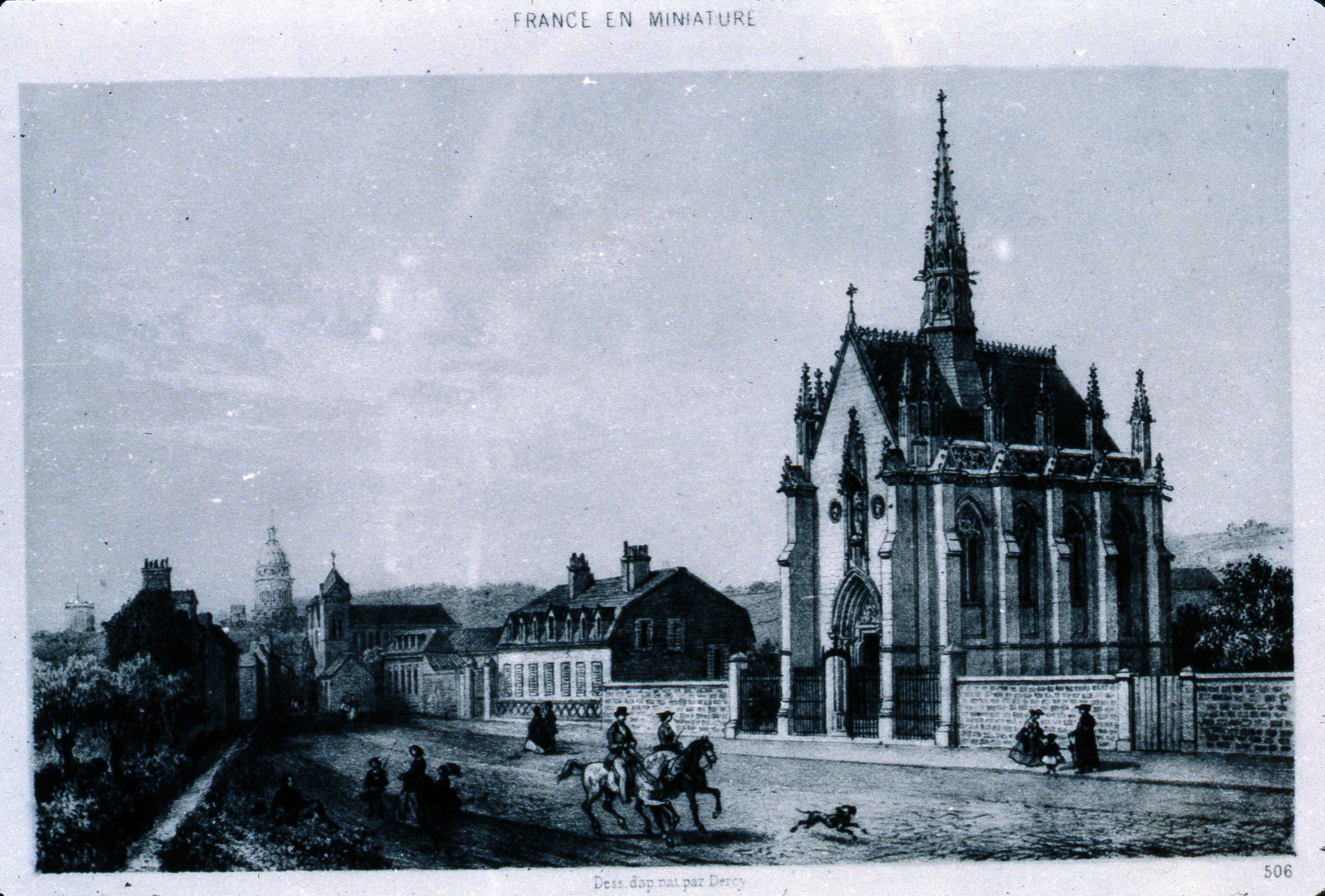 Vue d'angle sud-ouest vers 1870, dessin Deroy. A.D. Pas-de-Calais, album monumental et archéologique.