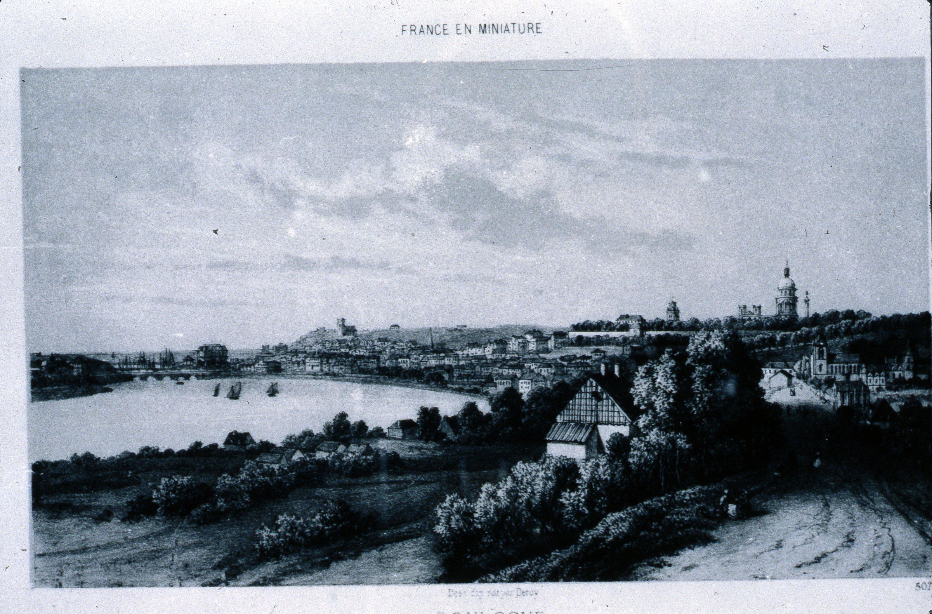 Vue générale de la ville et de l'aire d'étude vers 1870, gravure, dessin Deroy. A.D. Pas-de-Calais, album monumental et archéologique.