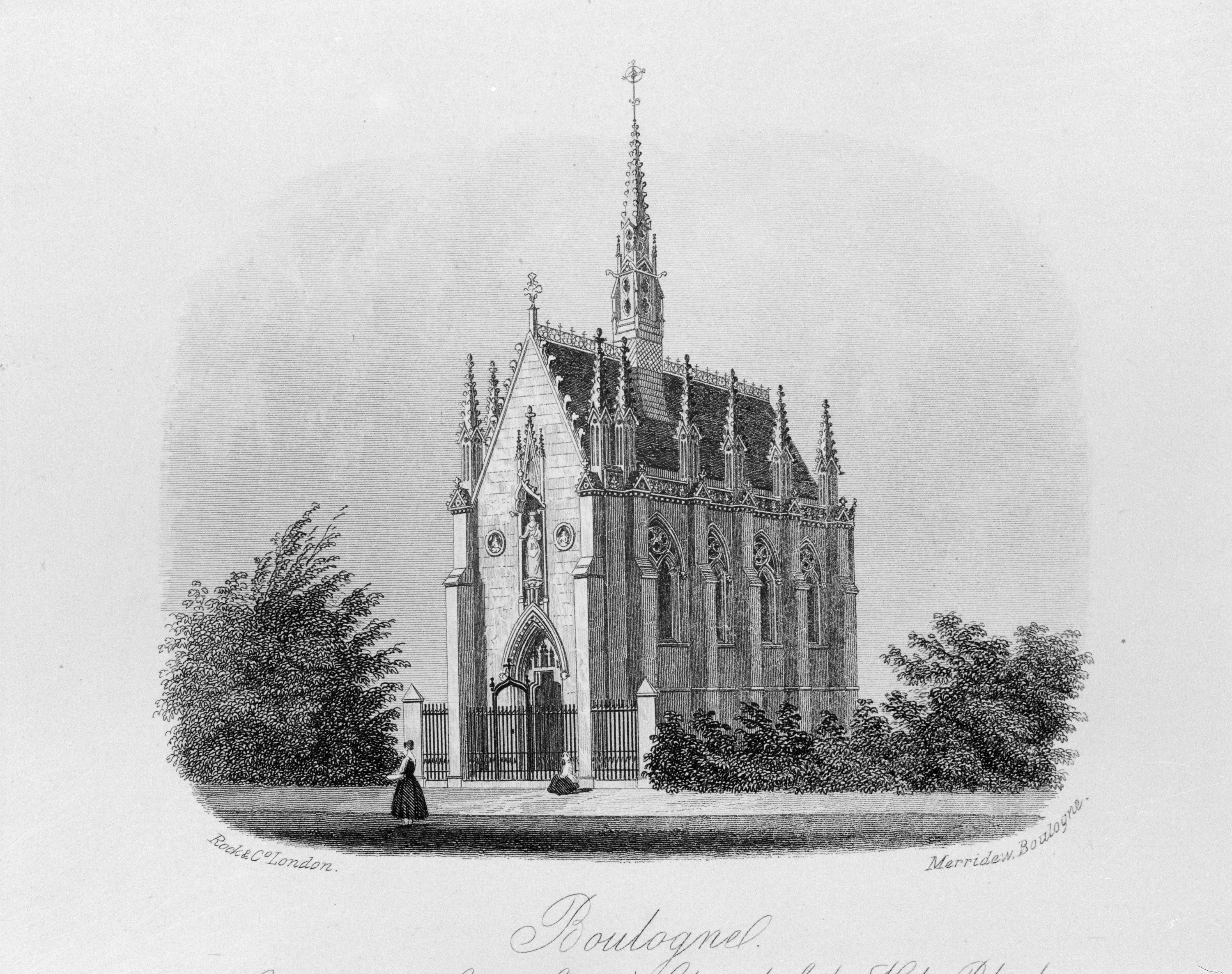 Vue d'angle sud-ouest vers 1890, guide Merridew. A.P.