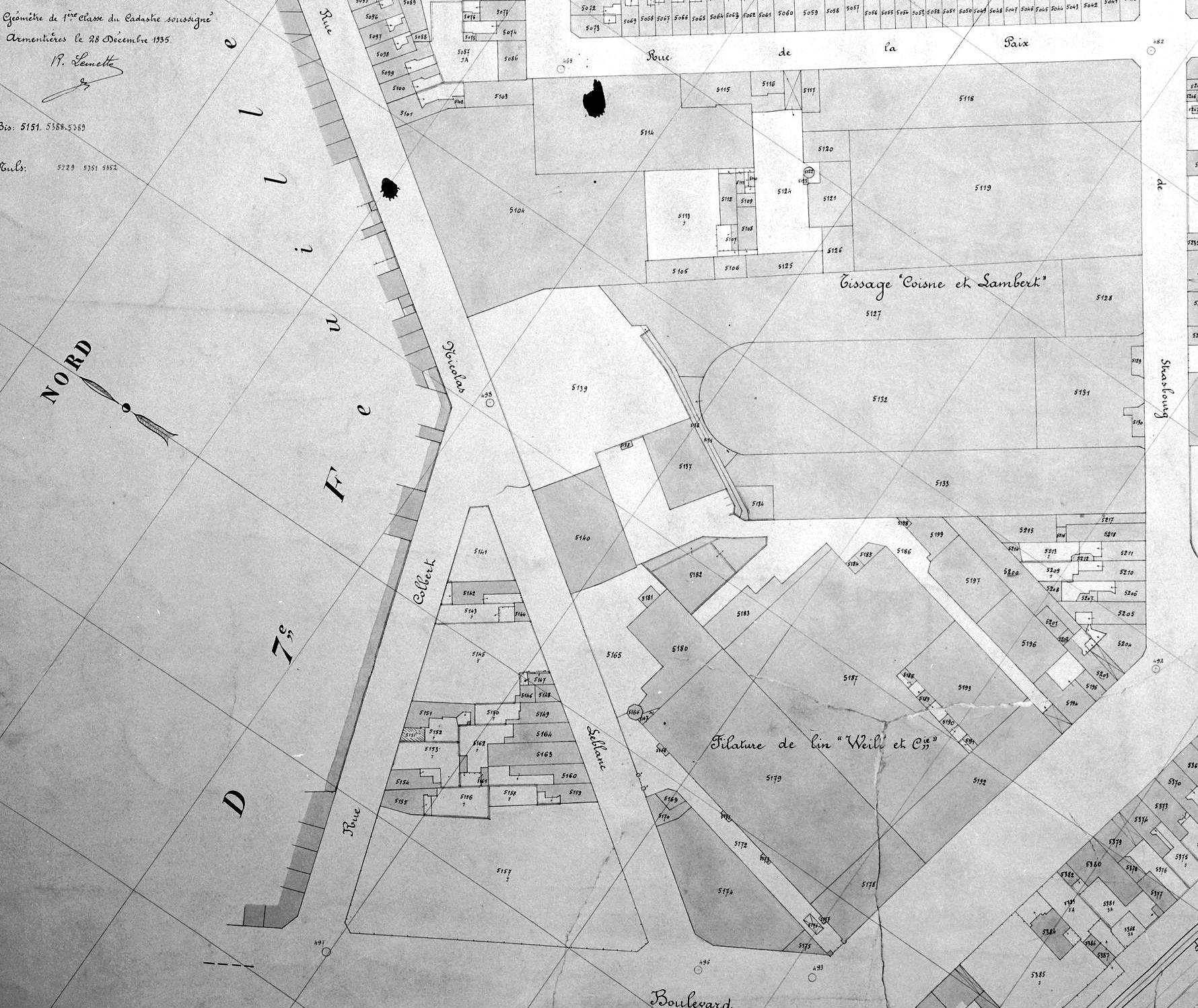 Plan cadastral d'Armentières, feuille D15, 1935 (AD Nord ; P 31/178).