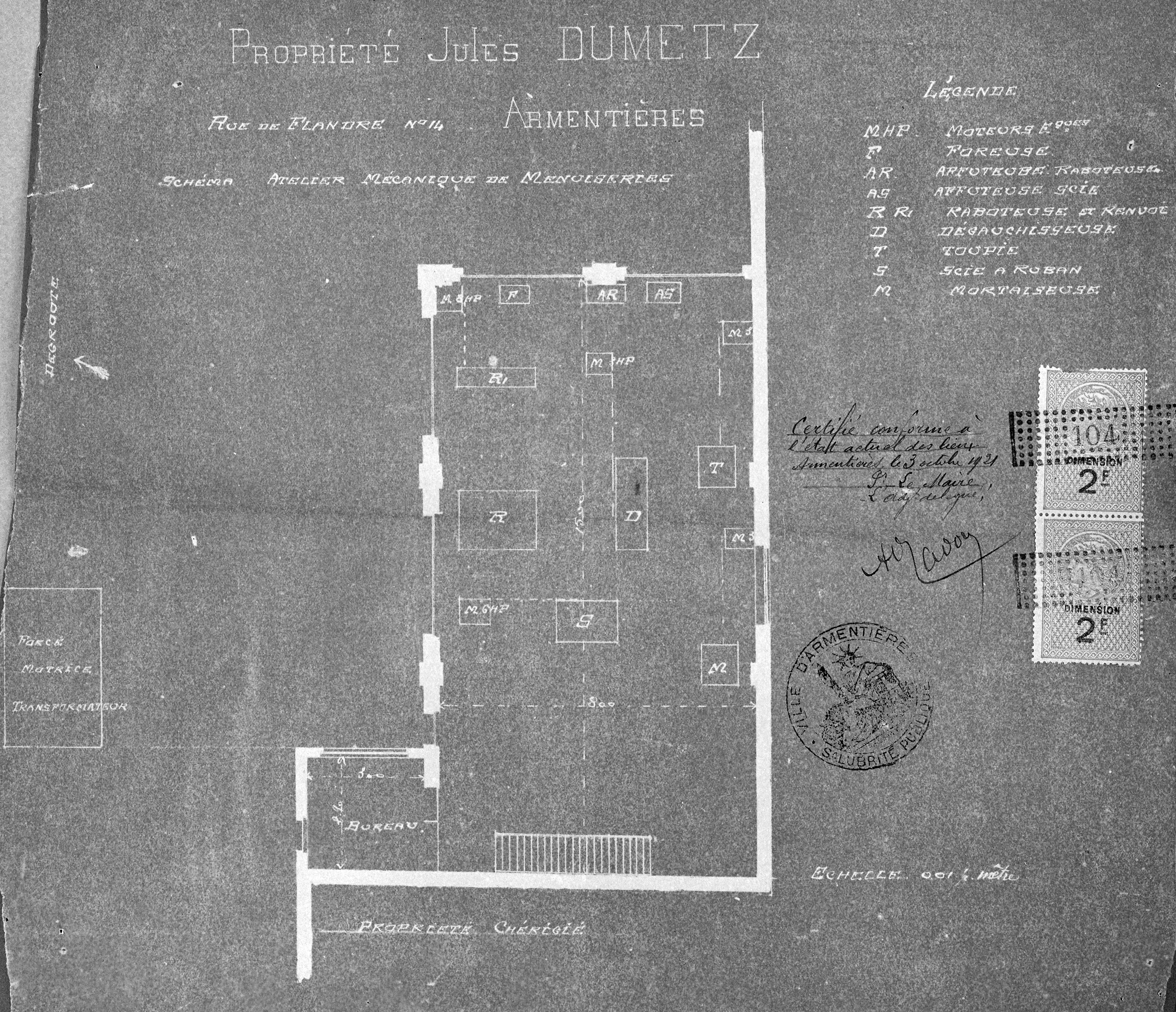 Installation de la scierie Jules Dumetz. Plan masse, 1921 (AD Nord ; M 41710347).