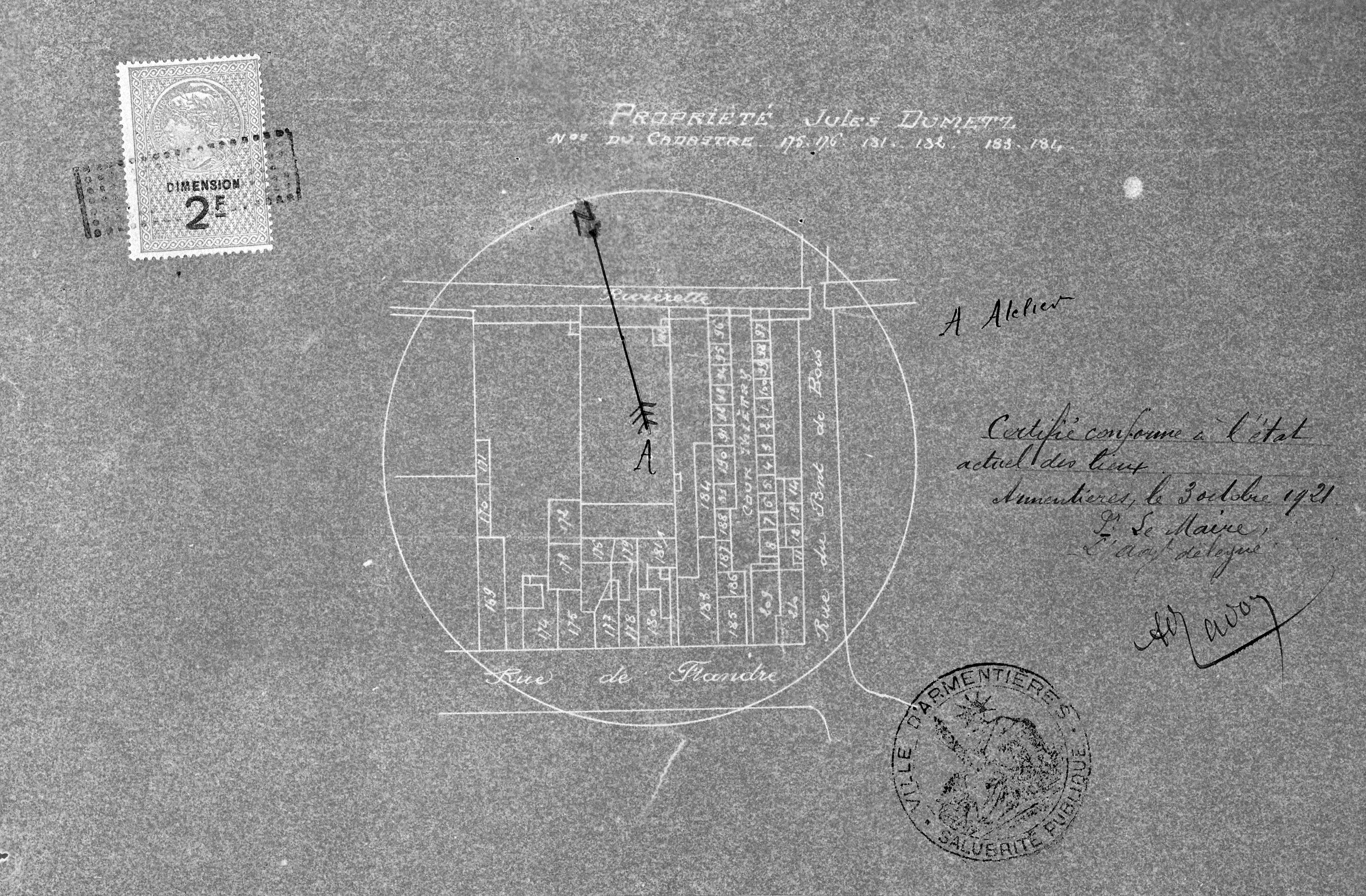 Installation de la scierie Jules Dumetz. Plan de situation, 1921 (AD Nord ; M 41710347).